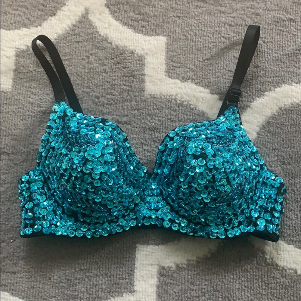 Blue sequin bra